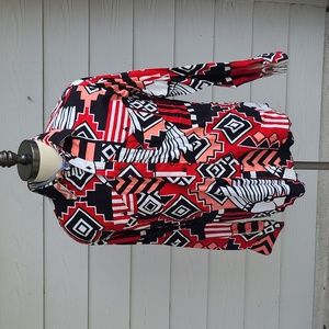 WRANGLER Red Aztec Abstract USA Cotton Sz 16.5‎ Western Long Sleeve Shirt RARE